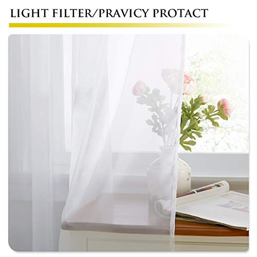 PONY DANCE Visillos Blanco Infantiles Trabillas - Cortinas Cortas Semitraslúcidas Separadores Ambientes para Salon Habitacion Infantil/Decoracion Moderna Ventana, 2 Uds, 140x175 cm (An x L)