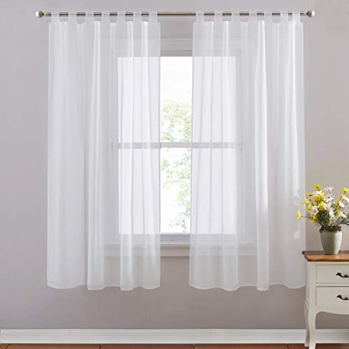 PONY DANCE Visillos Blanco Infantiles Trabillas - Cortinas Cortas Semitraslúcidas Separadores Ambientes para Salon Habitacion Infantil/Decoracion Moderna Ventana, 2 Uds, 140x175 cm (An x L)