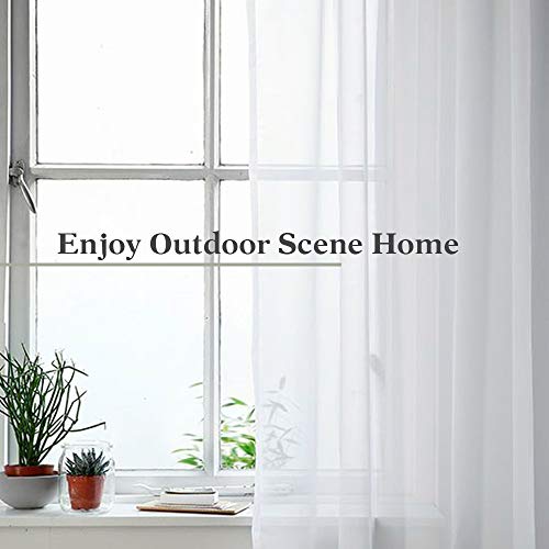 PONY DANCE Visillos Blanco Infantiles Trabillas - Cortinas Cortas Semitraslúcidas Separadores Ambientes para Salon Habitacion Infantil/Decoracion Moderna Ventana, 2 Uds, 140x175 cm (An x L)