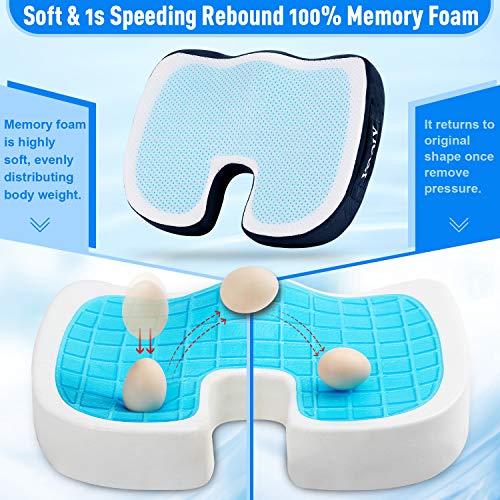POOTACK Cojín de Gel, Cojín de Espuma Memoria para Sentarse, Technologico Material con Alta Elasticidad para Alivio del Dolor Coxis,hemorroides, Portátil Cojín para Silla, Oficina, Coche - Azul
