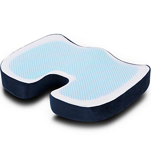 POOTACK Cojín de Gel, Cojín de Espuma Memoria para Sentarse, Technologico Material con Alta Elasticidad para Alivio del Dolor Coxis,hemorroides, Portátil Cojín para Silla, Oficina, Coche - Azul