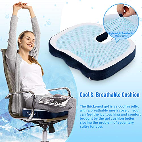 POOTACK Cojín de Gel, Cojín de Espuma Memoria para Sentarse, Technologico Material con Alta Elasticidad para Alivio del Dolor Coxis,hemorroides, Portátil Cojín para Silla, Oficina, Coche - Azul