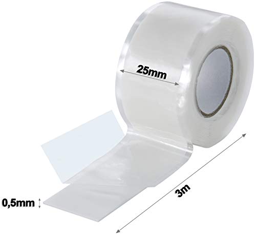 Poppstar - Cinta de silicona de autofusión, 1 x 3 m, ideal como cinta de reparación, cinta aislante y cinta de sellado (estanca, hermetica), 25mm de ancho, color blanco