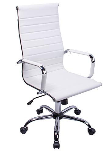 poptoy - Silla de oficina de piel sintética con respaldo alto curvado, altura ajustable, color blanco