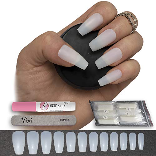 Por Vixi 120 piezas Uñas Caja/Bailarina 12 tamaños - Mediano Opaco Cubrir completo Uñas postizas - con PEGAMENTO GRATIS Y ARCHIVO DE PREPARACIÓN