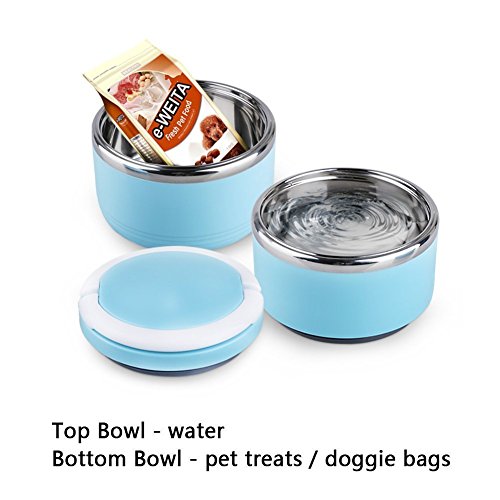 Portable Comedero y Bebedero para Viaje Acero Inoxidable Bowl Kit para Perros y Gatos Cuenco para Agua y Comida Prueba de Derrames Contenedor de Alimentación para Viajes al Aire Libre (3 en 1) (Dos)