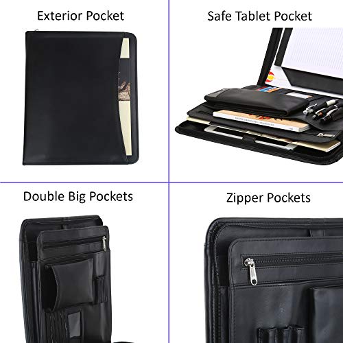 Portadocumentos A4 - Carpeta de Soporte de Documentos de Cuero - Curriculum Vitae Organizador de Carpetas de Papel - Estuche con Cremallera para Negocios y Viajes- 34.92 x 29.80 cm - Negro