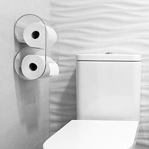 Portarrollos de papel higiénico de metacrilato de diseño y fácil instalación. Accesorio decoración baño soporte de rollo para pared del cuarto de baño. Dispensador de papel para WC. (Transparente)
