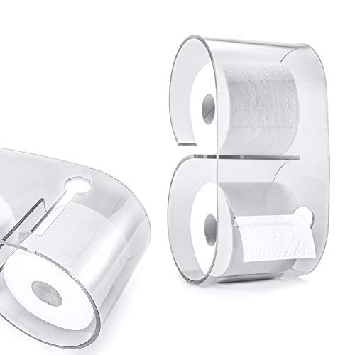 Portarrollos de papel higiénico de metacrilato de diseño y fácil instalación. Accesorio decoración baño soporte de rollo para pared del cuarto de baño. Dispensador de papel para WC. (Transparente)
