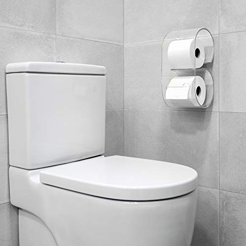 Portarrollos de papel higiénico de metacrilato de diseño y fácil instalación. Accesorio decoración baño soporte de rollo para pared del cuarto de baño. Dispensador de papel para WC. (Transparente)