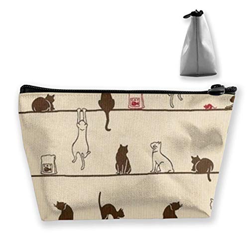 Portátil Cute Cat Eat On The Line Bolsa de Almacenamiento Trapezoidal Bolsa de cosméticos Bolsa de Maquillaje Bolsas de Viaje Estuches de Neceser con Cremallera para Mujeres y niñas