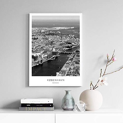 Póster de Lienzo de Paisaje de la Ciudad de Copenhague Danmark, Negro, Blanco, escandinavo, Pintura artística para Pared, imágenes nórdicas, decoración del hogar/30x40x3 50x70cm/sin Marco