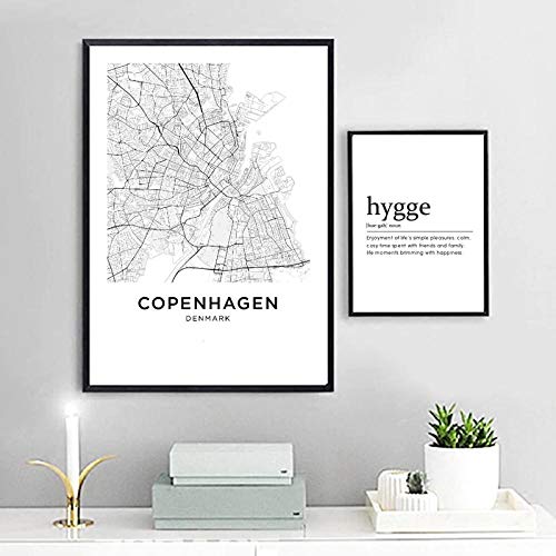 Póster de Lienzo de Paisaje de la Ciudad de Copenhague Danmark, Negro, Blanco, escandinavo, Pintura artística para Pared, imágenes nórdicas, decoración del hogar/30x40x3 50x70cm/sin Marco