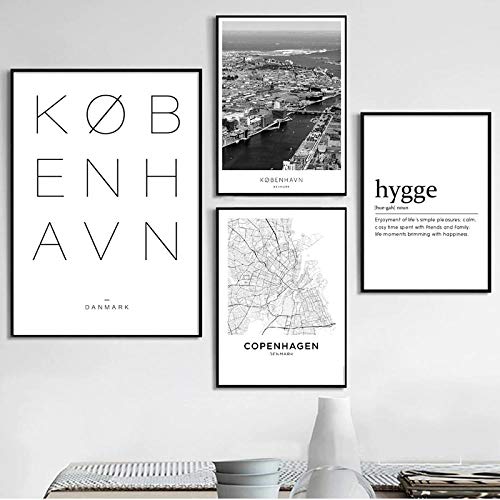 Póster de Lienzo de Paisaje de la Ciudad de Copenhague Danmark, Negro, Blanco, escandinavo, Pintura artística para Pared, imágenes nórdicas, decoración del hogar/30x40x3 50x70cm/sin Marco