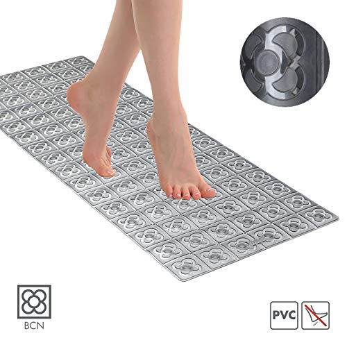 PracticDomus Tatay Alfombra Antideslizante para Ducha o Bañera, Diseño BCN. Cestillo Baobab de Regalo. 96 x 36 cm. Antracita