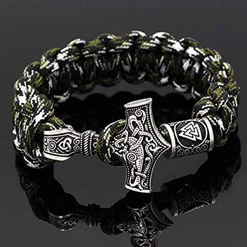 Práctico Brazalete Vikingo nórdico, Brazalete de runas Mjolnir, Brazalete de Cuentas de Barba Negra, joyería Tejida a Mano Antigua, Perlas vikingas Unisex al Aire Libre Brújula Runas Perlas Militare