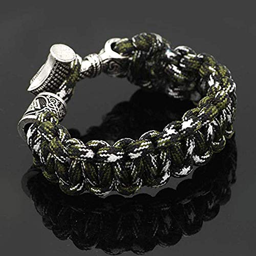 Práctico Brazalete Vikingo nórdico, Brazalete de runas Mjolnir, Brazalete de Cuentas de Barba Negra, joyería Tejida a Mano Antigua, Perlas vikingas Unisex al Aire Libre Brújula Runas Perlas Militare
