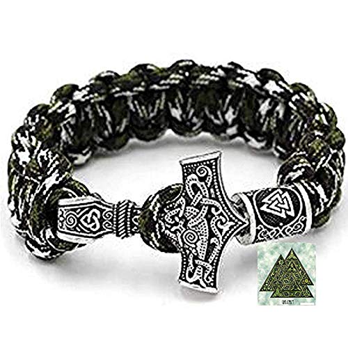 Práctico Brazalete Vikingo nórdico, Brazalete de runas Mjolnir, Brazalete de Cuentas de Barba Negra, joyería Tejida a Mano Antigua, Perlas vikingas Unisex al Aire Libre Brújula Runas Perlas Militare