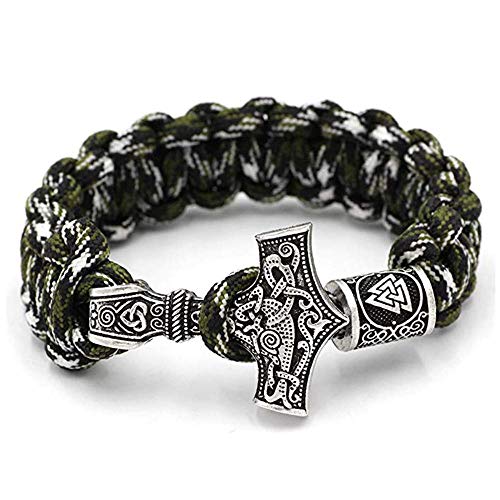 Práctico Brazalete Vikingo nórdico, Brazalete de runas Mjolnir, Brazalete de Cuentas de Barba Negra, joyería Tejida a Mano Antigua, Perlas vikingas Unisex al Aire Libre Brújula Runas Perlas Militare