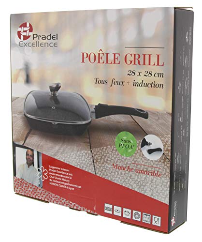 Pradel Excellence 52383M - Sartén Grill con Tapa Transparente (28 x 28 cm), Color Negro
