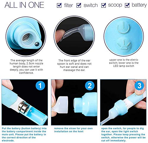 Prechkle Limpiador de Oídos Eléctrico, Kit de Eliminación de Cera de Oído por Vacío Eléctrico Automático Portátil con Luz LED, Tamaño Doble Seguro y Cómodo para Adultos y Niños