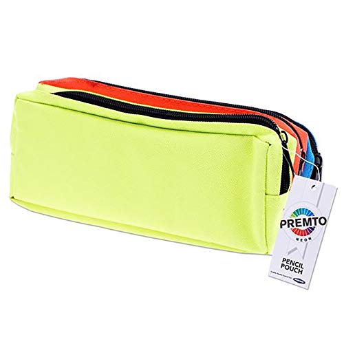 Premier Stationery - Estuche con 3 bolsillos y cremallera, 3 colores neón.