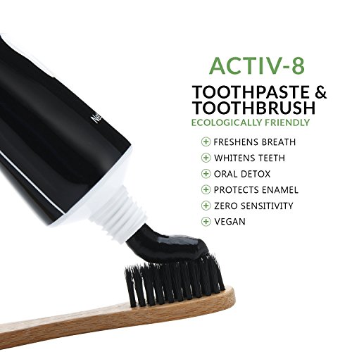 Premium Activated Charcoal Toothpaste (100g) and Bamboo Toothbrush Kit Teeth whitening, Eliminates bad breath, Prevents tooth decay, Removes smoke stains and coffee stains