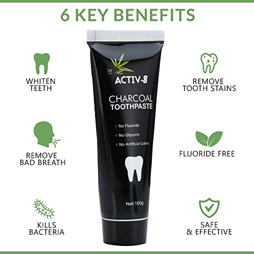 Premium Activated Charcoal Toothpaste (100g) and Bamboo Toothbrush Kit Teeth whitening, Eliminates bad breath, Prevents tooth decay, Removes smoke stains and coffee stains