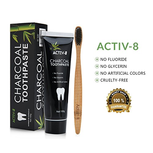 Premium Activated Charcoal Toothpaste (100g) and Bamboo Toothbrush Kit Teeth whitening, Eliminates bad breath, Prevents tooth decay, Removes smoke stains and coffee stains