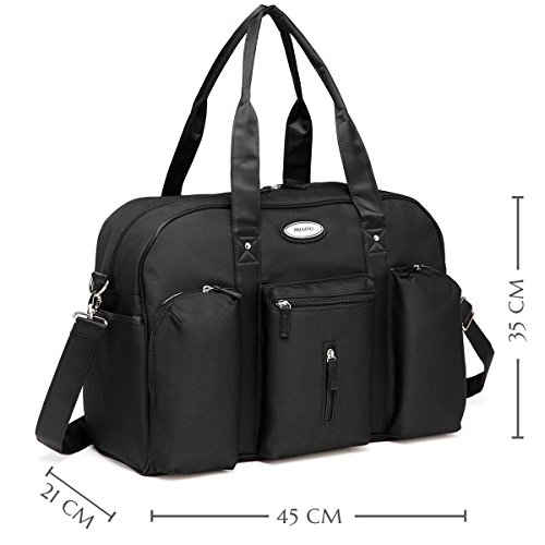 PREMYO Grande Bolso Cambiador Pañales Negro Bolso Maternal con Ganchos para Silla de Paseo Cochecito Carrito Bebé Elegante Bolso Maternidad con Múltiples Compartimentos Bolsillo Isotérmico Cremallera