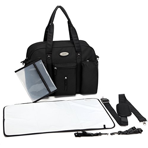 PREMYO Grande Bolso Cambiador Pañales Negro Bolso Maternal con Ganchos para Silla de Paseo Cochecito Carrito Bebé Elegante Bolso Maternidad con Múltiples Compartimentos Bolsillo Isotérmico Cremallera