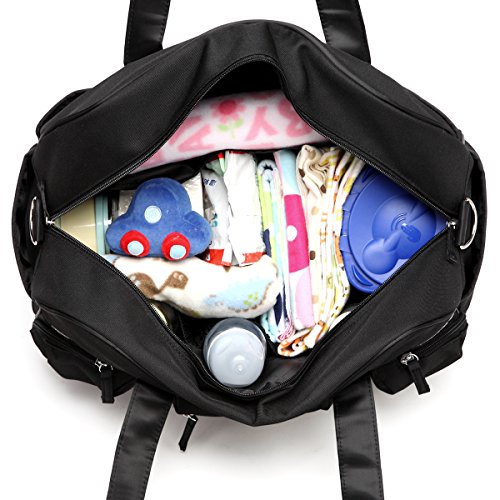 PREMYO Grande Bolso Cambiador Pañales Negro Bolso Maternal con Ganchos para Silla de Paseo Cochecito Carrito Bebé Elegante Bolso Maternidad con Múltiples Compartimentos Bolsillo Isotérmico Cremallera