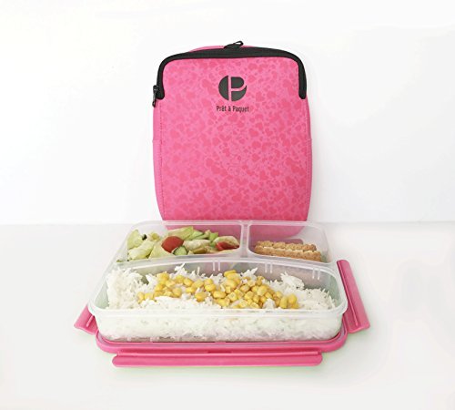 Pret a Paquet Bento Fiambreras con 3 Compartimientos, Porta Alimentos con Bolsa Termica, Apto Para Microondas Y Lavavajillas, Sin BPA, Fiambrera Infantil, Fiambrera para el Trabajo