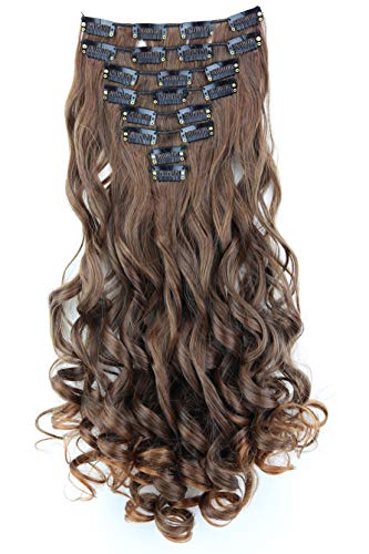 PRETTYSHOP XL Set 7 piezas SET Clip en extensiones La extensión del pelo Un postizo resistente al calor corrugado mezclar marrón # 4T30 CE9-1