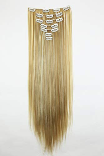 Prettyshop XXL Set de 8 piezas de extensiones de pelo clip de 60 cm, resistentes al calor, lisas