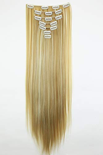 Prettyshop XXL Set de 8 piezas de extensiones de pelo clip de 60 cm, resistentes al calor, lisas