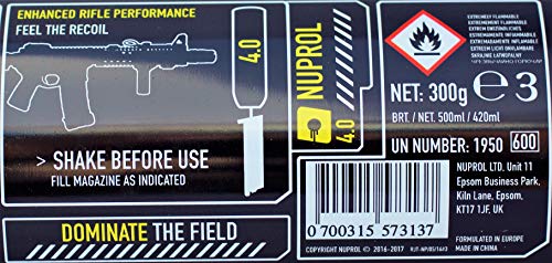 Primero y único Airsoft Gas and Patch, Nuprol 4.0 Black Gas hi Power BB Pistola y Fusil propulsor