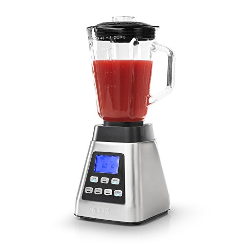 Princess 212071 Power Deluxe Batidora de Vaso Potente, 1000 W y Pantalla LCD, Jarra de Vidrio, Ajustes preprogramados, Apta para picar hielo