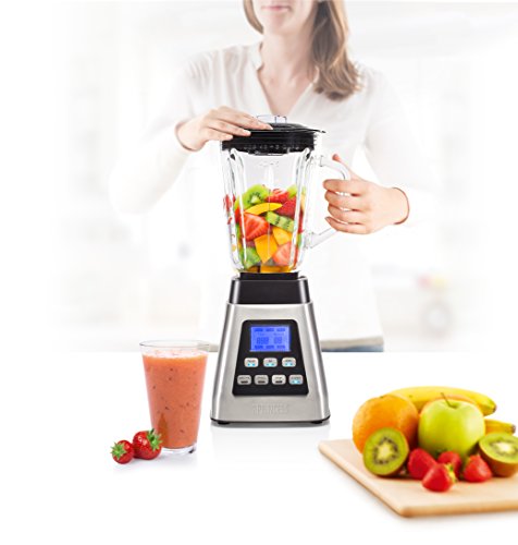Princess 212071 Power Deluxe Batidora de Vaso Potente, 1000 W y Pantalla LCD, Jarra de Vidrio, Ajustes preprogramados, Apta para picar hielo