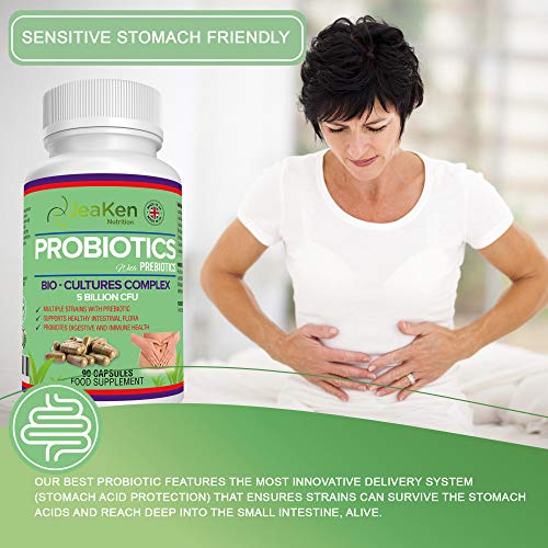 PROBIOTICOS y PREBIOTICOS - Produce Enzimas Digestivas Probióticos para el Colon Irritable - Mejorado con Prebióticos y Contiene Lactobacillus Acidophilus, L Gasseri-90 Cápsulas Probioticos Veganos