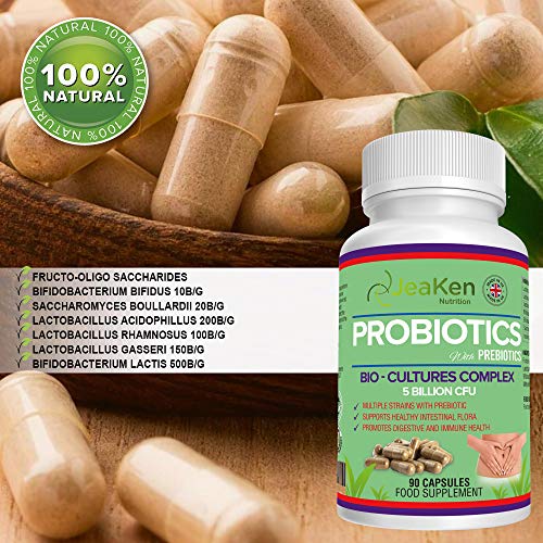PROBIOTICOS y PREBIOTICOS - Produce Enzimas Digestivas Probióticos para el Colon Irritable - Mejorado con Prebióticos y Contiene Lactobacillus Acidophilus, L Gasseri-90 Cápsulas Probioticos Veganos