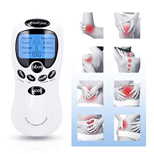 Profesional TENS Electroestimulador Digital Masaje EMS Pantalla LCD 2 Canales 4 Electrodos Autoadhesivos Totalmente Recargable con 8 Programas de Preajuste