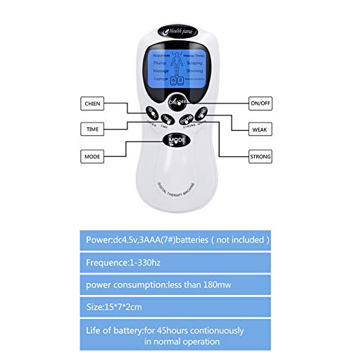Profesional TENS Electroestimulador Digital Masaje EMS Pantalla LCD 2 Canales 4 Electrodos Autoadhesivos Totalmente Recargable con 8 Programas de Preajuste