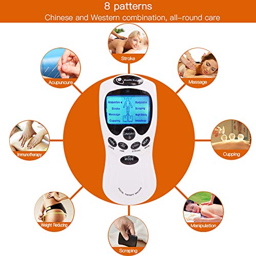 Profesional TENS Electroestimulador Digital Masaje EMS Pantalla LCD 2 Canales 4 Electrodos Autoadhesivos Totalmente Recargable con 8 Programas de Preajuste