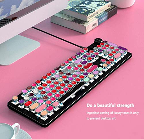 Profesionales de deportes electrónicos teclado mecánico - Steampunk de juegos de azar panel de metal teclado mecánico redondo retro tecla clave retroiluminada por cable, multi-color, tendencia belleza