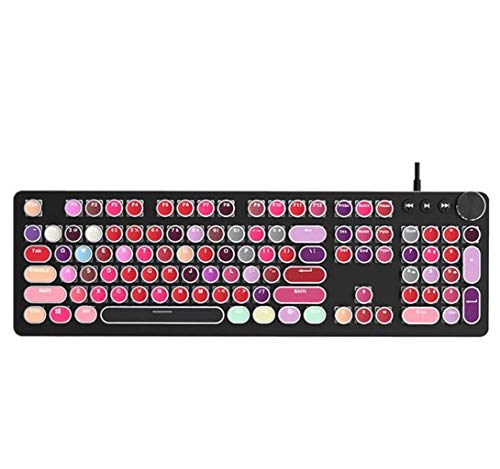 Profesionales de deportes electrónicos teclado mecánico - Steampunk de juegos de azar panel de metal teclado mecánico redondo retro tecla clave retroiluminada por cable, multi-color, tendencia belleza