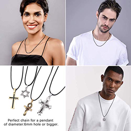 PROSTEEL Collar de Cuero Genuino para Hombre, Negro 2mm Cadena de Cuero con Cierre de Acero Inoxidable Collar Básico, 55cmRegalo de Navidad