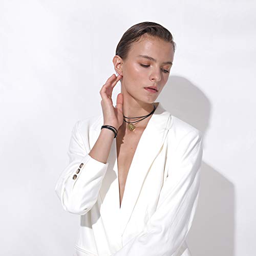 PROSTEEL Collar de Cuero Genuino para Hombre, Negro 2mm Cadena de Cuero con Cierre de Acero Inoxidable Collar Básico, 55cmRegalo de Navidad