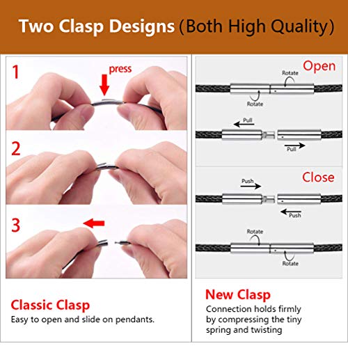 PROSTEEL Collar de Cuero Genuino para Hombre, Negro 2mm Cadena de Cuero con Cierre de Acero Inoxidable Collar Básico, 55cmRegalo de Navidad