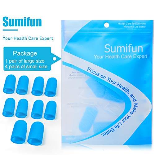 Protecciones en punta para gel Sumifun, 10 piezas Toe Sleeves Cojines para proteger el dedo del pie, Prevenir callo y ampollas, Protector del dedo del pie de silicona para mujeres y hombres